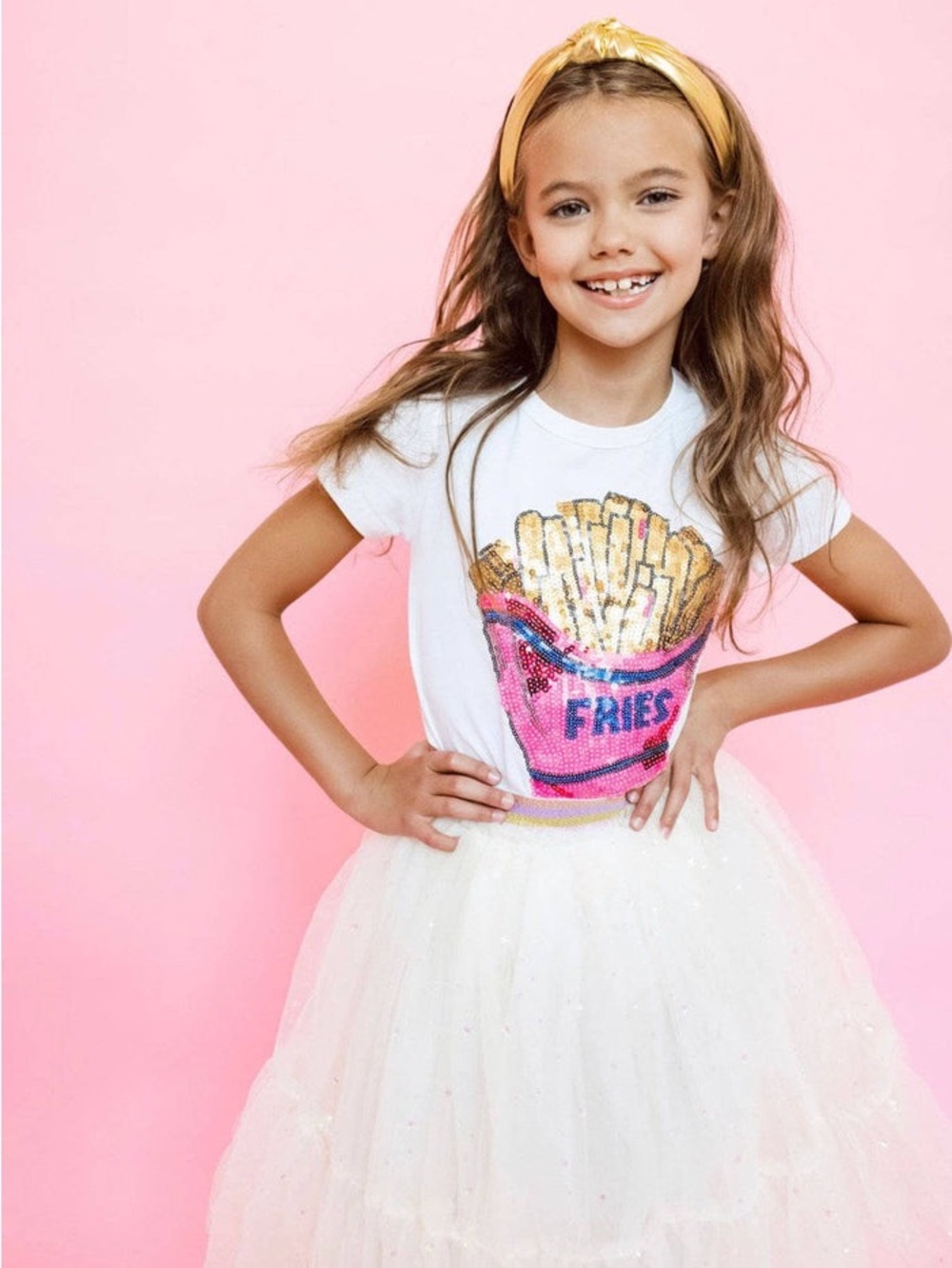 Lola + The Boys White Short-Sleeve Sequin Fries Tee